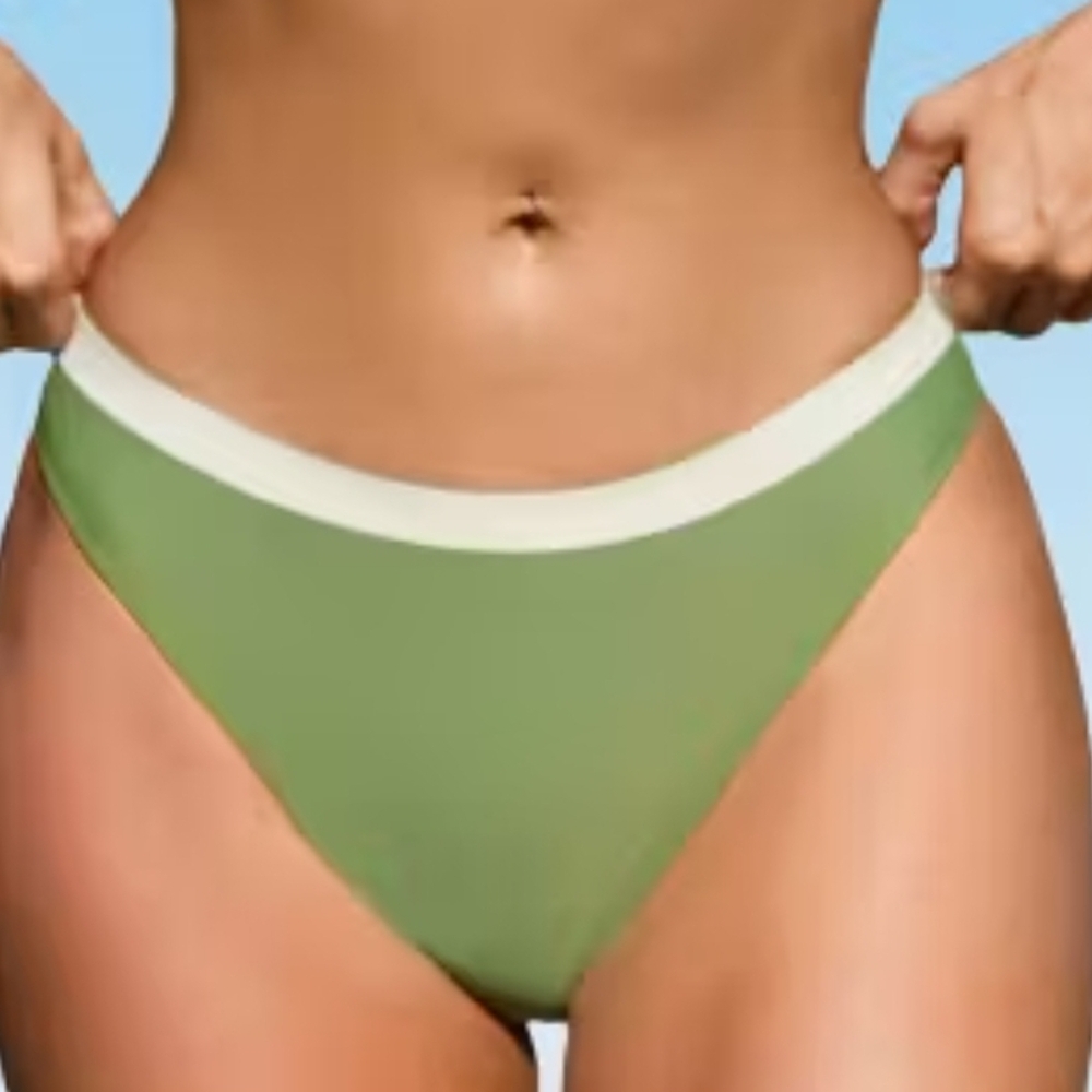 NWT Cupshe Green Bikini Bottom with White Band, Small